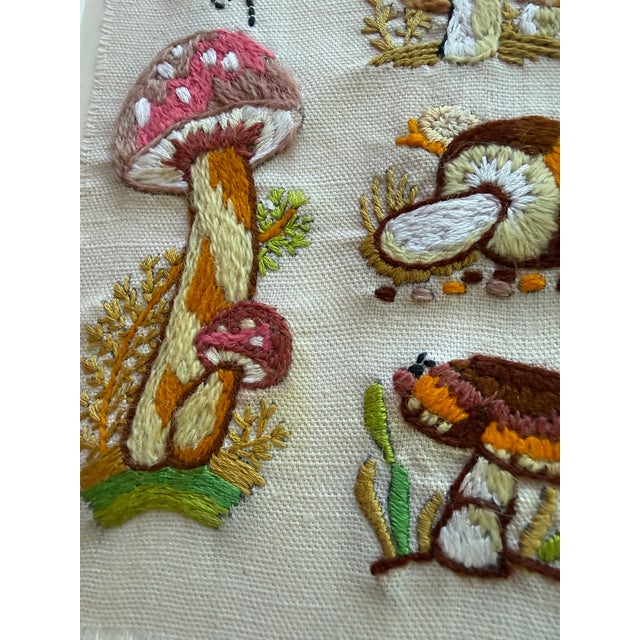 Mid 20th Century Framed Mushroom Textile Art Needlepoint Collage Folk Art For Sale - Image 9 of 9