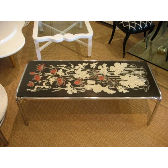 1970s Vintage Floral Top Cocktail Table With Chrome Base, 1970's For Sale - Image 5 of 7
