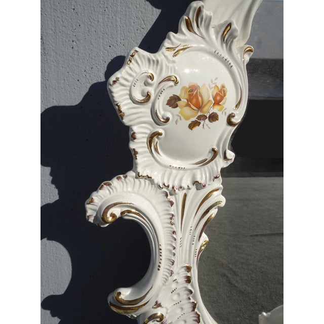 Glass Vintage Capo Di Monte Italian White Floral Mirror 43"h For Sale - Image 7 of 13