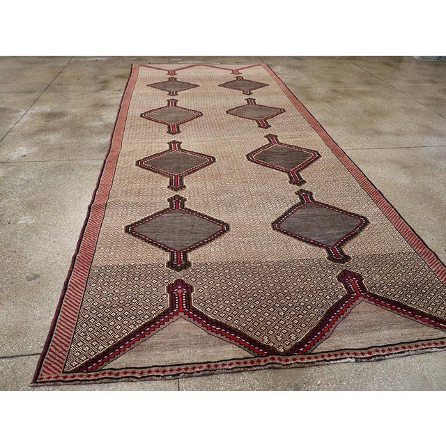 Charcoal Galerie Shabab Collection Mid-20th Century Turkish Anatolian Wide Gallery Runner For Sale - Image 8 of 10