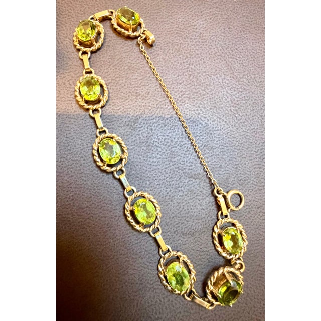 8 Carat Genuine Natural Peridot Tennis Bracelet 14 Karat Yellow Gold 14.7 Grams For Sale - Image 4 of 18