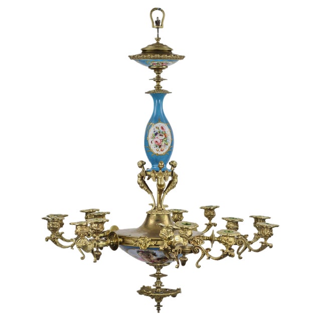 Louis XVI Style Sevres Porcelain Chandelier for 15 Candles For Sale