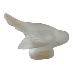 Vintage 1990s Lalique France Signed Frosted Crystal Sparrow Bird Sculpture Figurine Paperweight
