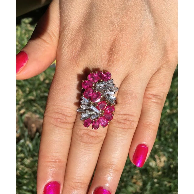 Red Certified Natural 8.76cts VVS G Diamond Ruby 18k Solid Gold Cocktail Ring, Size 6 For Sale - Image 8 of 10