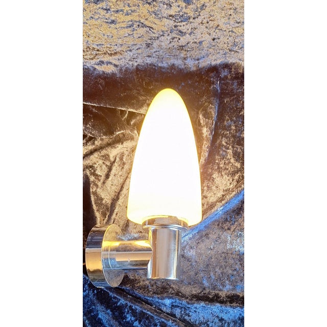 Vintage Wall Lamp with Chrome-Plated Frame and Opaque White Glass Shade, 1990s For Sale - Image 3 of 7