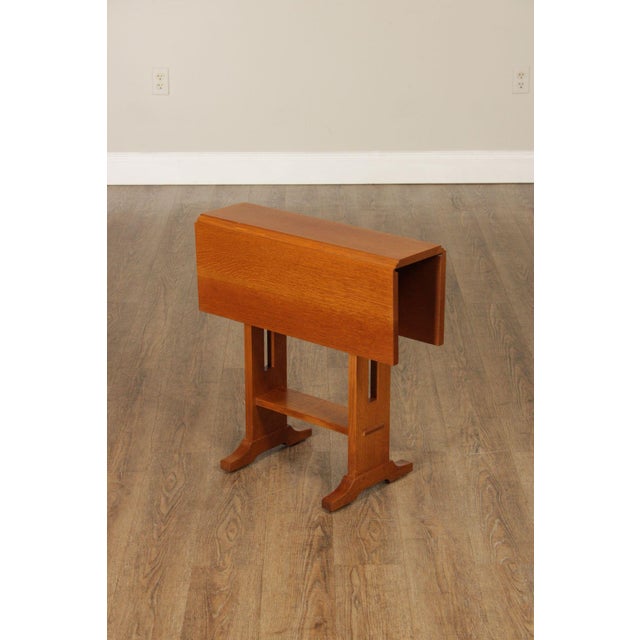 High Quality American Made Solid Oak Drop Leaf Side Table on Trestle Base