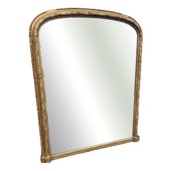 Large Antique English Gilt Arched Top Overmantle Mirror, 19th Century For Sale