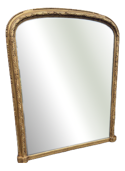 Large Antique English Gilt Arched Top Overmantle Mirror, 19th Century