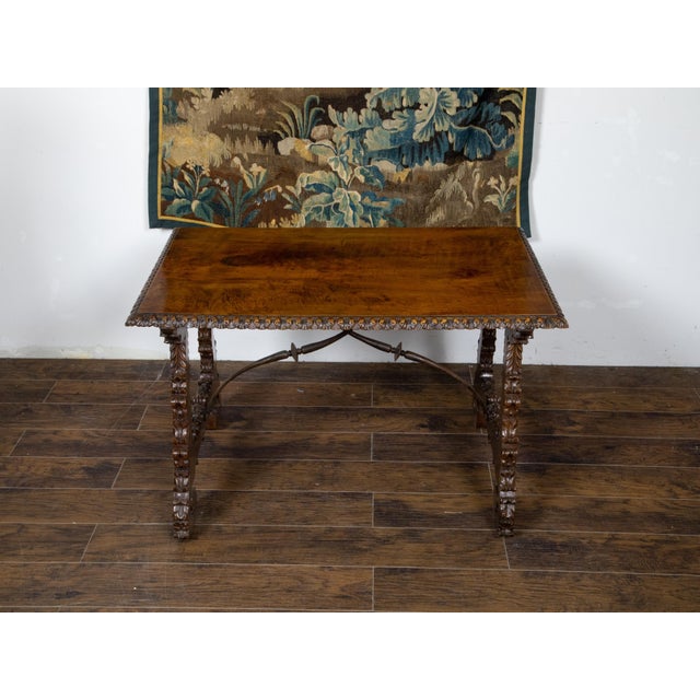 Brown Italian 19th Century Walnut Baroque Style Fratino Table with Carved Lyre Legs For Sale - Image 8 of 12