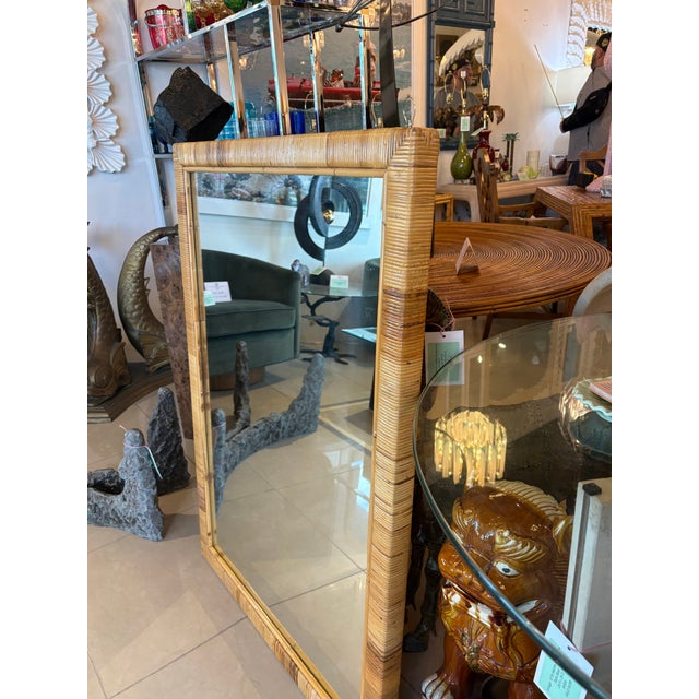 Vintage Mid Century Coastal Palm Beach Italian Wrapped Rattan Woven Wall Mirror For Sale In West Palm - Image 6 of 10