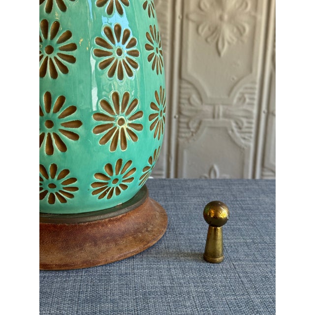 Mid-Century Carved Floral Ceramic Table Lamp Base For Sale - Image 4 of 6