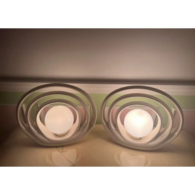 1980s Ceramic Halo Lamps - a Pair Amazing condition in cream color