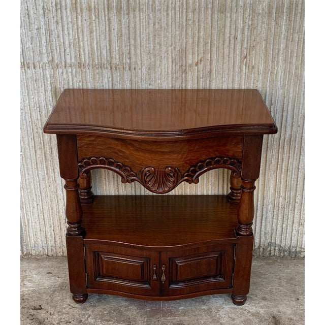 19th Century Pair of Catalan, Spanish Nightstands with Drawers & Low Open Shelf For Sale - Image 16 of 18