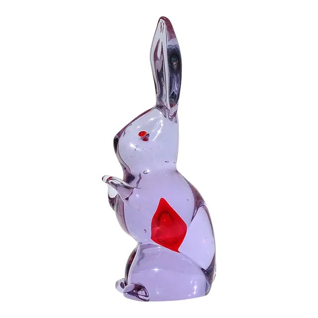 Murano Cenedese Antonio Da Ros Alexandrite Purple Red Heart Vintage Italian Art Glass Rabbit Figurine For Sale