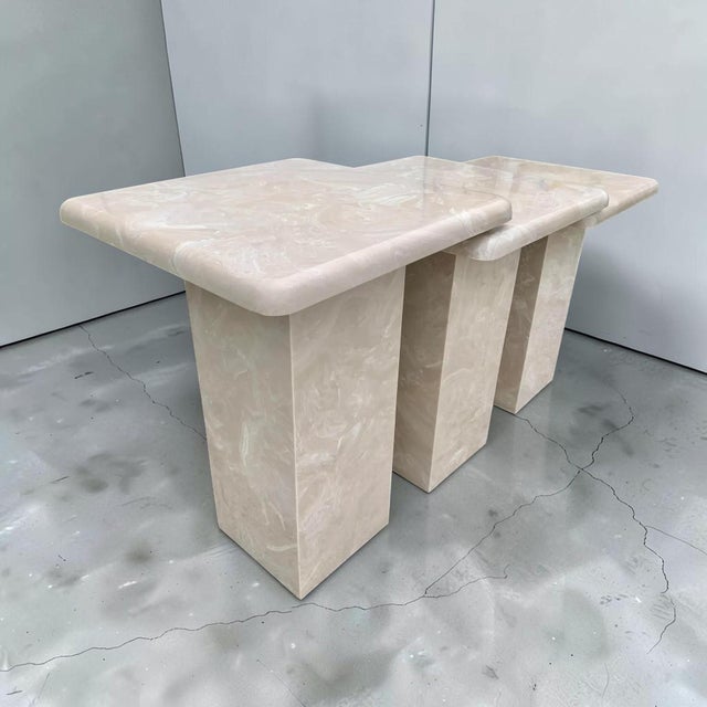 Ivory 1980s Vintage Tall Marble Nesting Tables For Sale - Image 8 of 18