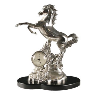 Silver-Plate Sculpture Clock from Ottaviani Manufacture For Sale