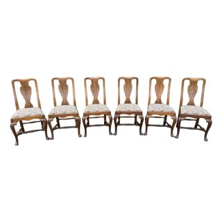 Set of 6 Solid Mahogany Queen Anne Style Dining Chairs Early 20th Century For Sale