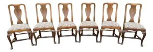Set of 6 Solid Mahogany Queen Anne Style Dining Chairs Early 20th Century
