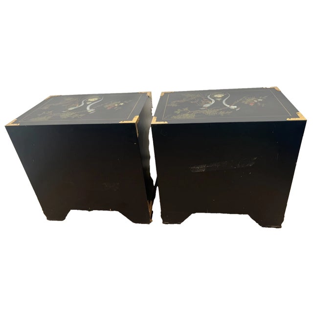Wood Vintage Set of Two Chinoiserie Nightstands Side Tables Japanese Tansu Inspired For Sale - Image 7 of 12