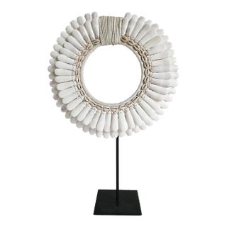 Polished Shell and Macramé Necklace on Stand, Papua New Guinea, Contemporary For Sale