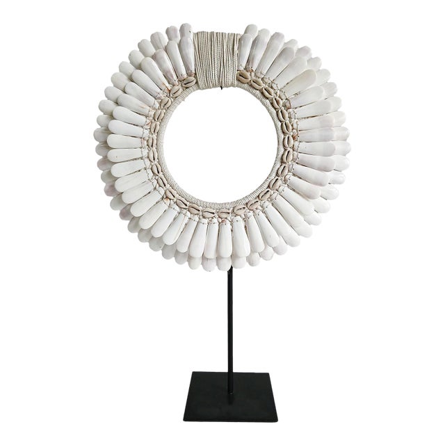 Polished Shell and Macramé Necklace on Stand, Papua New Guinea, Contemporary For Sale