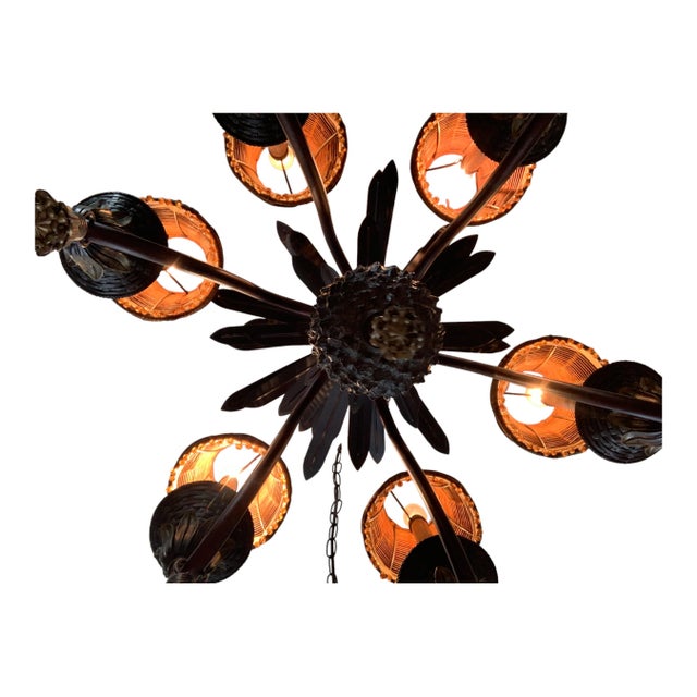 Vintage Sculptural Tole Metal Six Arm Pineapple Chandelier For Sale - Image 4 of 9