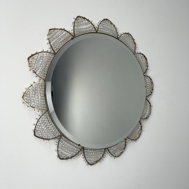 1950s Round Wall Mirror with Brass Spikes and Glass Ball Decoration, Germany, 1950s For Sale - Image 5 of 5