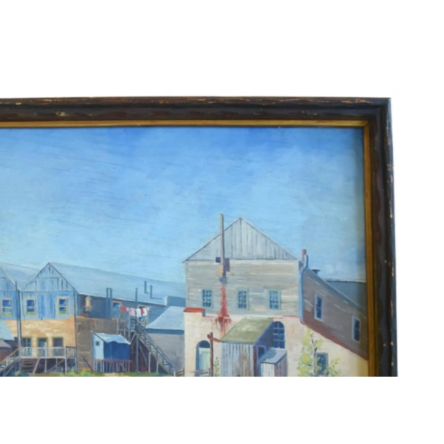 Blue Listed Artist Joseph Zeller Buildings & Meadow With Children Landscape Oil Painting W/ Frame For Sale - Image 8 of 13