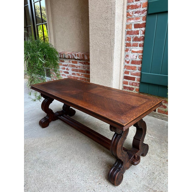 French Country Antique French Coffee Table Carved Oak Bench Baroque Window Hall Seat C1900. For Sale - Image 3 of 18