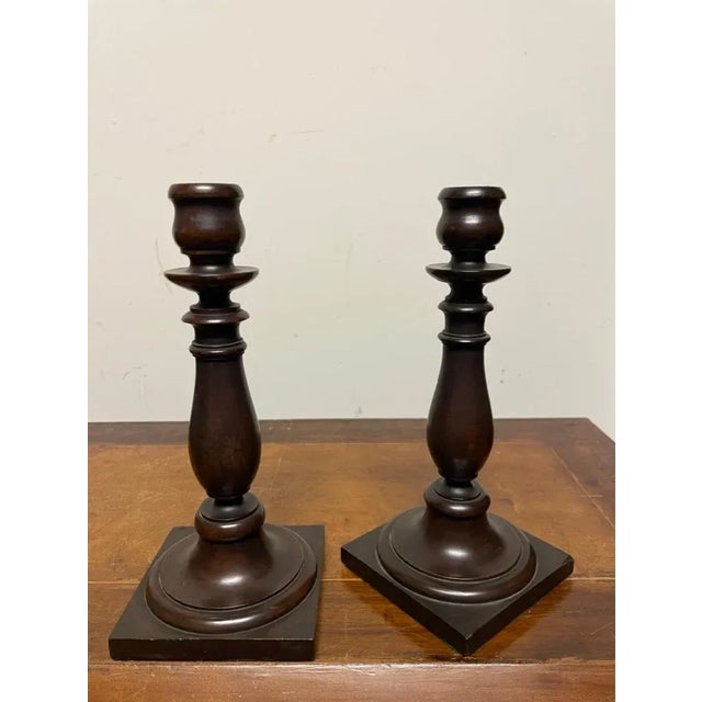 1900 - 1909 Early 20th Century Edwardian Hand Turned Mahogany Candlesticks - A Pair For Sale - Image 5 of 12