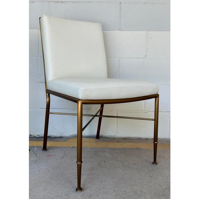 Original retail $1575, timeless Revelation Modern Chippendale Antique Brass and Leather Side Chair , showroom floor sample