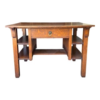 1910s Antique Stickley Brothers Mission Oak Library Table Desk For Sale