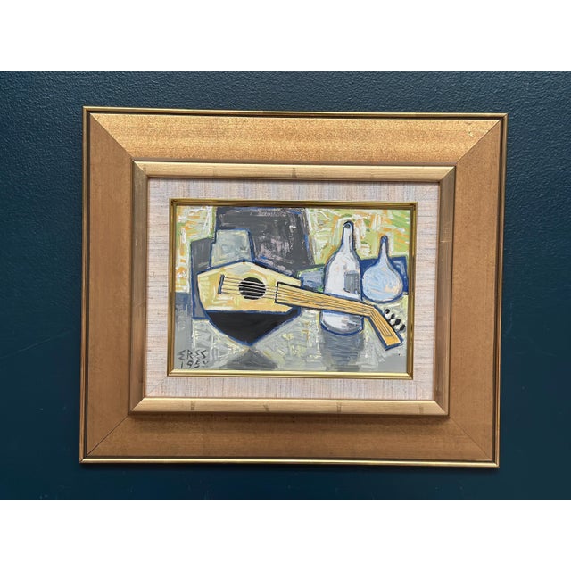 Mid-Century Modern Arnold Eres, Still Life with Lute, 1950s, Oil on Panel, Framed For Sale - Image 3 of 12
