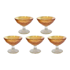 Orange Marigold Amber Coupe Champagne or Sorbet Ice Cream Glasses - Set of 5