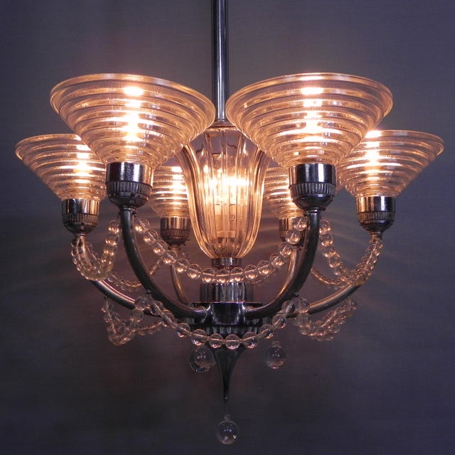 Metal Art Deco Hanging Lamp by G. Leleu, 1930s For Sale - Image 7 of 18