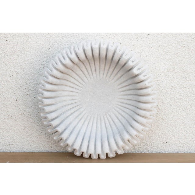 Indian Large Hand-Carved Ripple Marble Bowl For Sale - Image 3 of 6