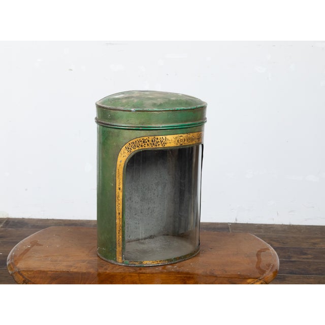 English 19th Century Parnall & Sons Green Painted Tea Box with Glass Front For Sale - Image 9 of 12