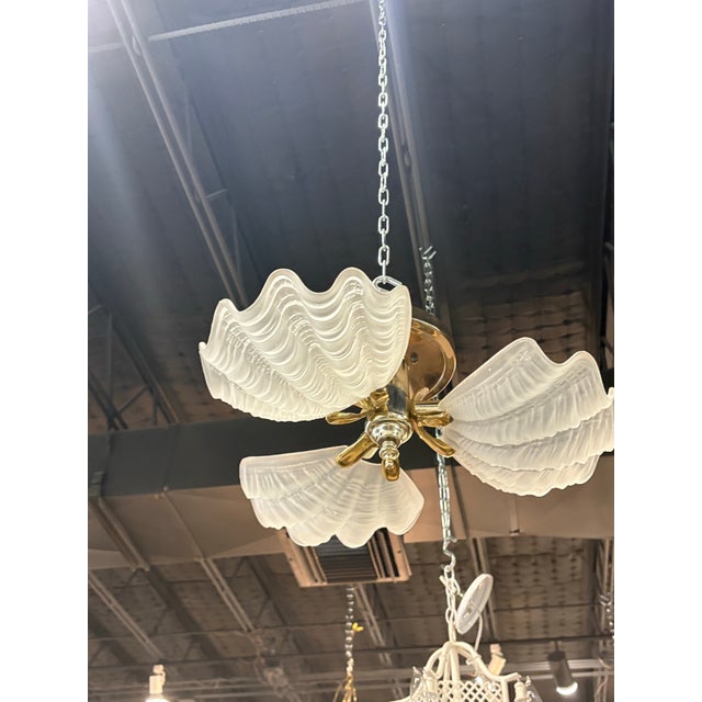 Vintage Murano Glass Ceiling Flush Mount Chandelier 3 Light Scalloped Clam Shell For Sale In West Palm - Image 6 of 11