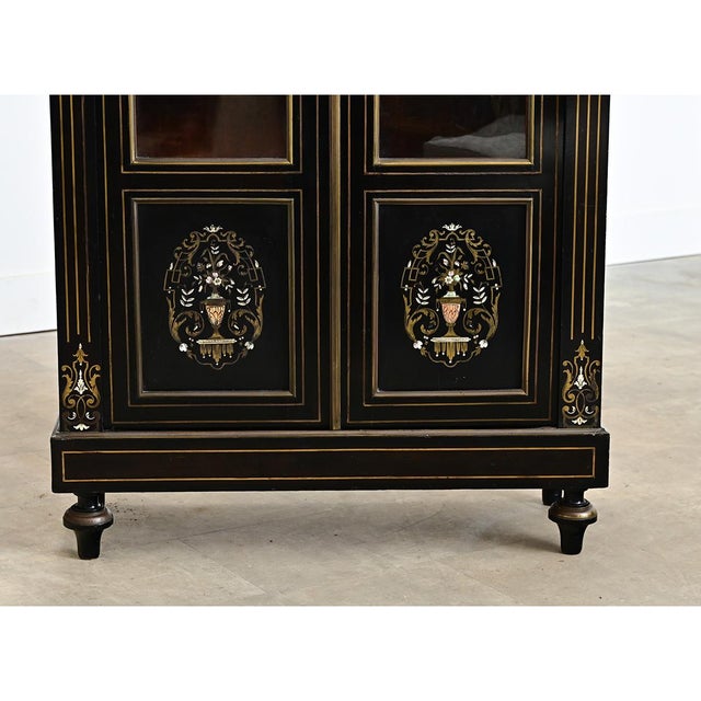 Brown French 19th Century Ebonized & Inlay Petite Bibliotheque For Sale - Image 8 of 15