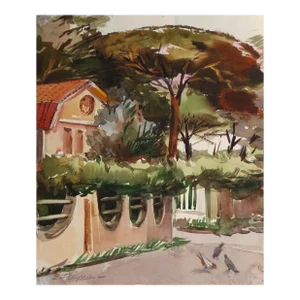 Italian Sketch 1, Erik Freyman Watercolor With Pastels on Paper, Signed in Pen