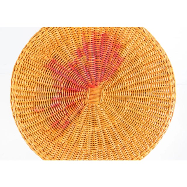 Tan Vintage 1980s Trompe L’oeil Draped Wicker Ghost End or Side Table For Sale - Image 8 of 11