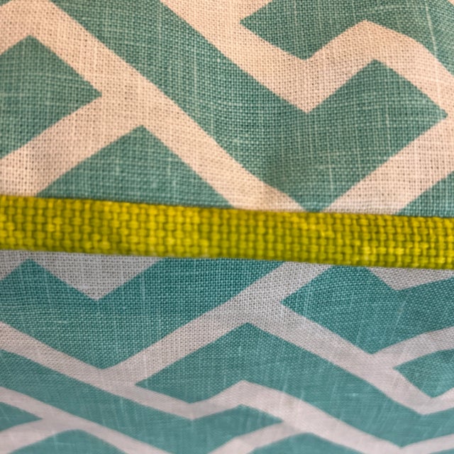 Palm Beach Style Custom Turquoise and Chartreuse Green Quadrille Aga Linen Roman Shade For Sale In New York - Image 6 of 10