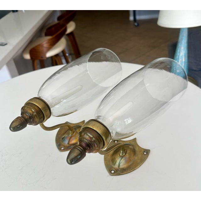 Pair Federal Style Sheild Back Brass Candle Wall Sconces For Sale - Image 9 of 18