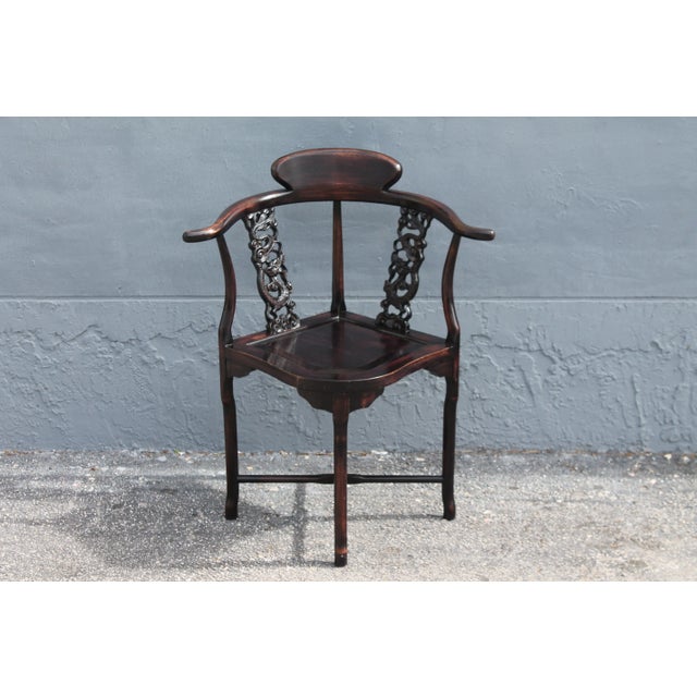 Antique Asian Meticulously Carved Mahogany Corner Chair For Sale - Image 11 of 11