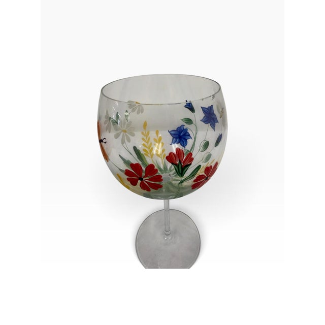 Vintage Royal Danube Romania Hand-Painted Crystal Floral Goblets – Set of 6 For Sale - Image 10 of 12