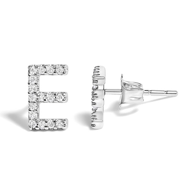 Contemporary 10K White Gold 1/10 Cttw Diamond 'E' Initial Stud Earring For Sale - Image 3 of 5