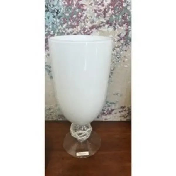 Glass 1990s Italian White Glass Vase Silicon Design on Pedestal For Sale - Image 7 of 10