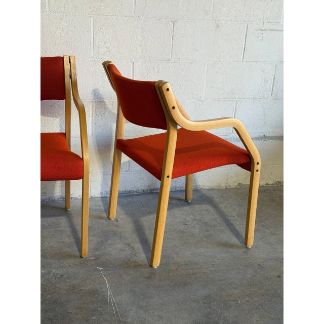 Red Fabric Bentwood Armchairs Pair Scandinavian Mid-Century Modern 1970s For Sale - Image 12 of 12
