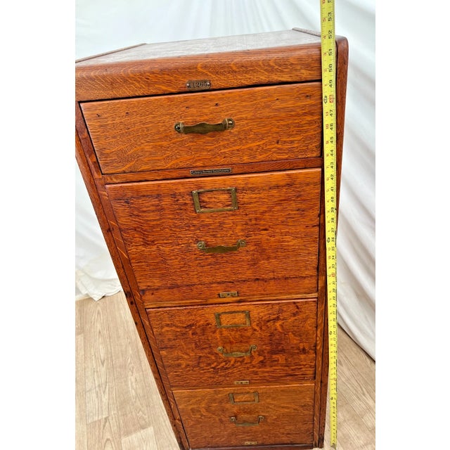 Brown Antique Tiger Oak Filing Cabinet Library Bureau Solemakers Four Drawers 3 Legal Size For Sale - Image 8 of 11