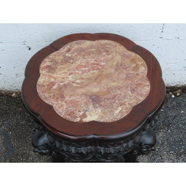 Early 1900s Oriental Heavy Carved Flower Statue Stand Side Table 6338 For Sale - Image 17 of 17